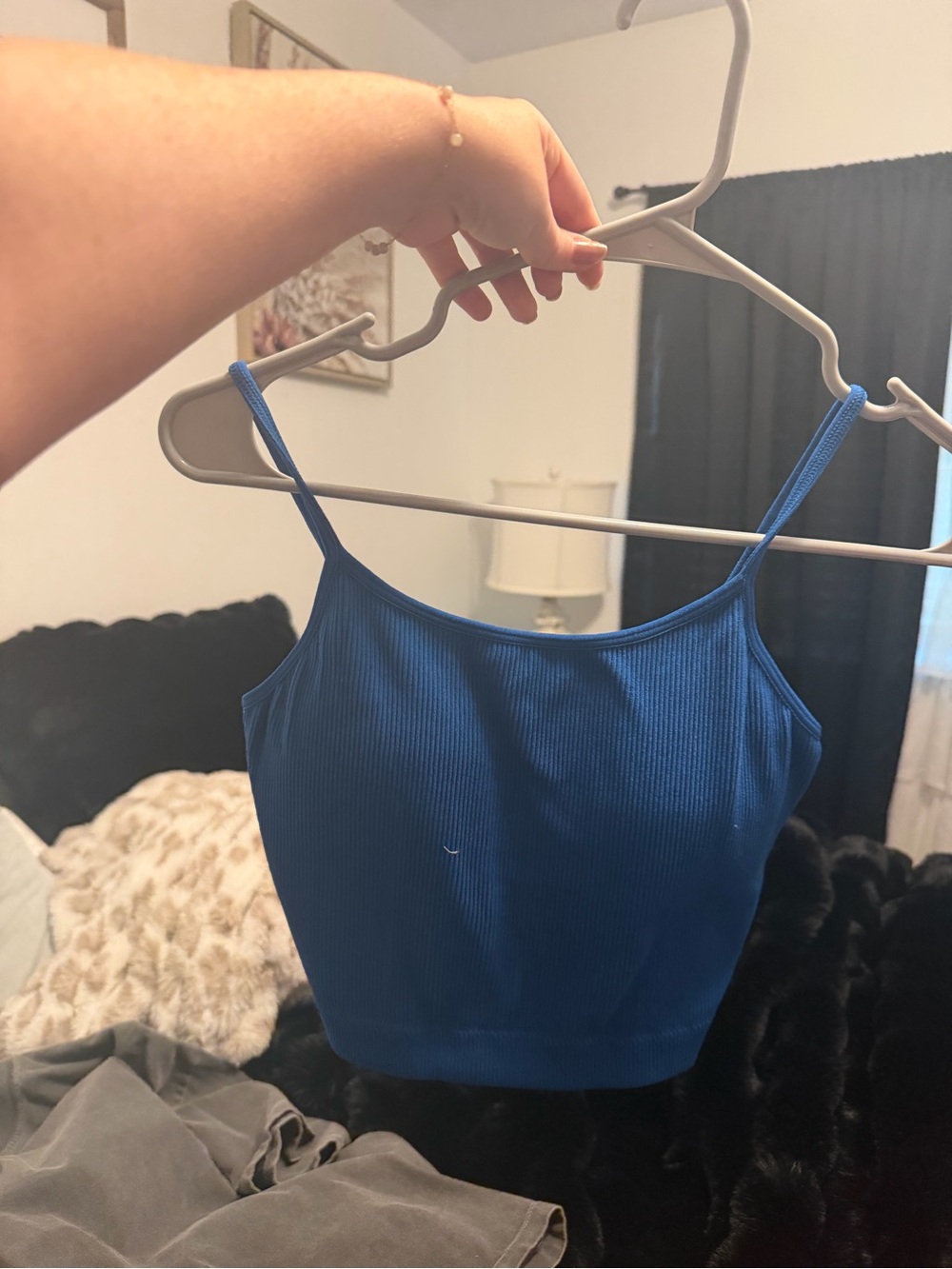 Zenana Outfitters Ribbed Spaghetti-Strap Tank in Blue